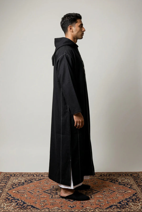 Winter Wool Hooded Moroccan Thobes - Black