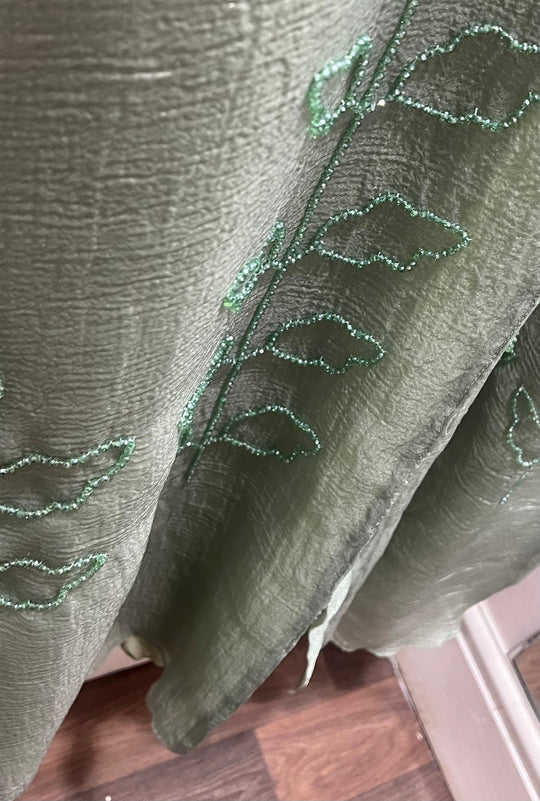 Beaded Organza Kimono Abaya in Sage Green