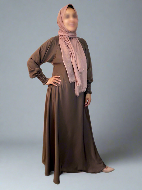 Elasticated Cuff Umbrella Nida Abaya- Brown TK