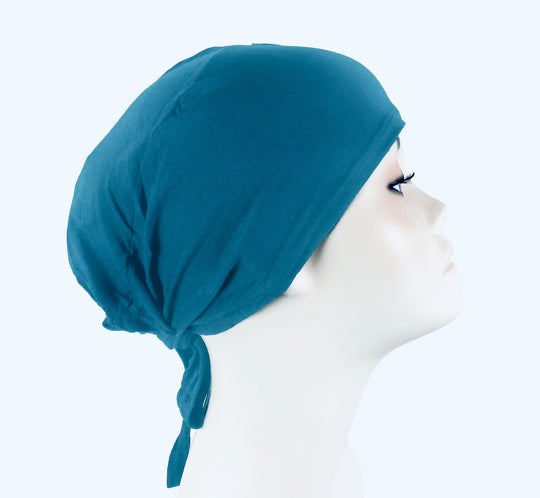 Plain Cotton tie back bonnets/ under scarf Cap - Blue hues