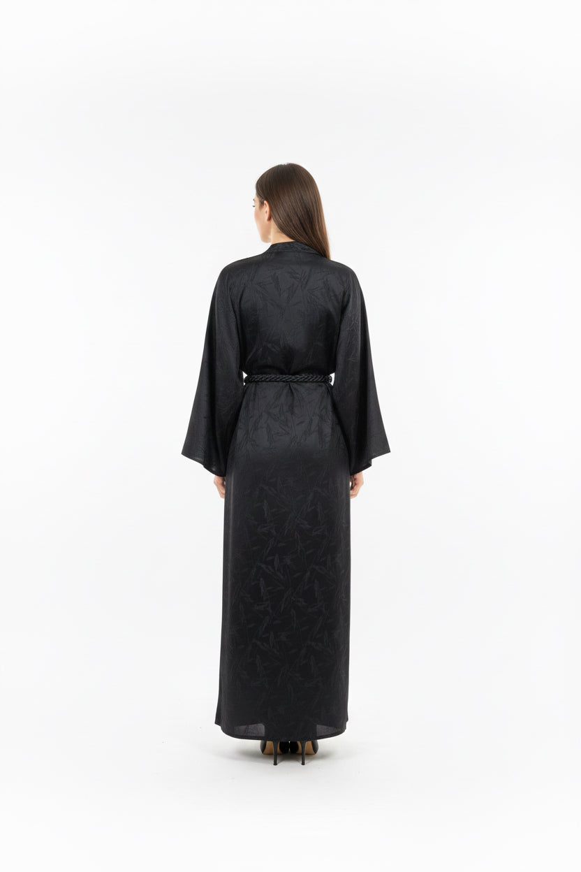 Jacquard print Midnight Abaya set with Zip Opening