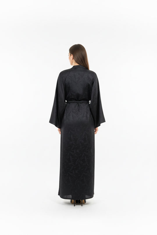 Jacquard print Midnight Abaya set with Zip Opening