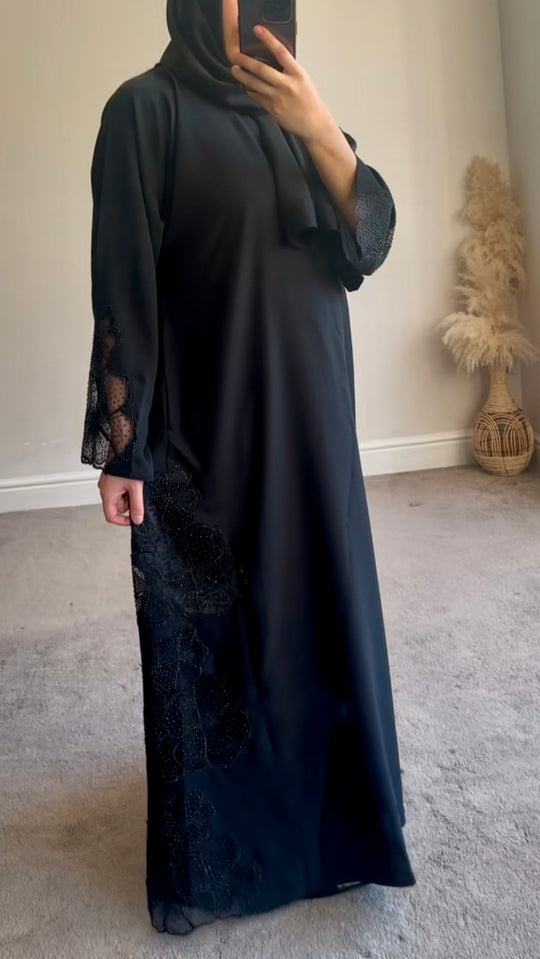 Girls Black Rose Nida Abaya matching mothers