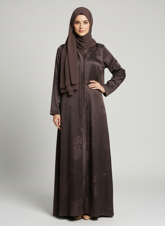 Jacquard print Abaya sets in Mocha Brown