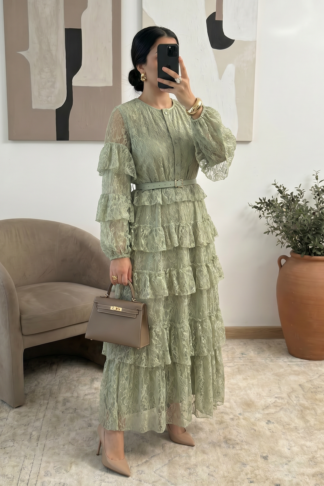 Lace Dresses with frills and belt