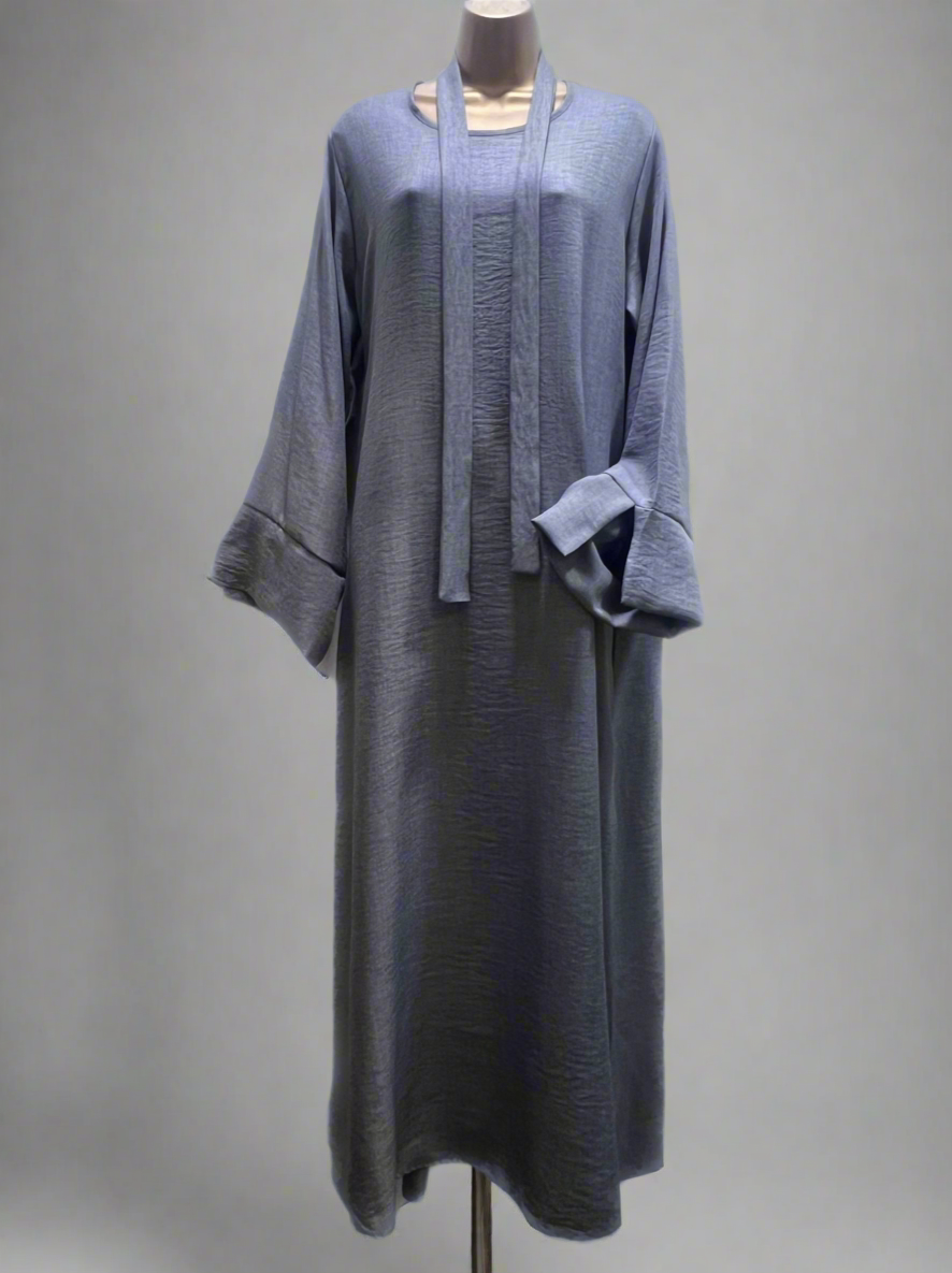 Soft touch linen Look Abaya in Light Blue Denim shade ZS