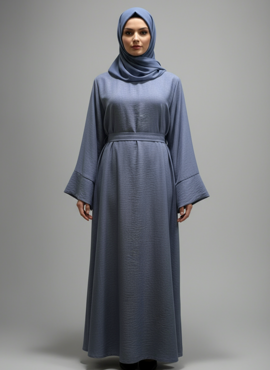 Soft touch linen Look Abaya in Light Blue Denim shade ZS