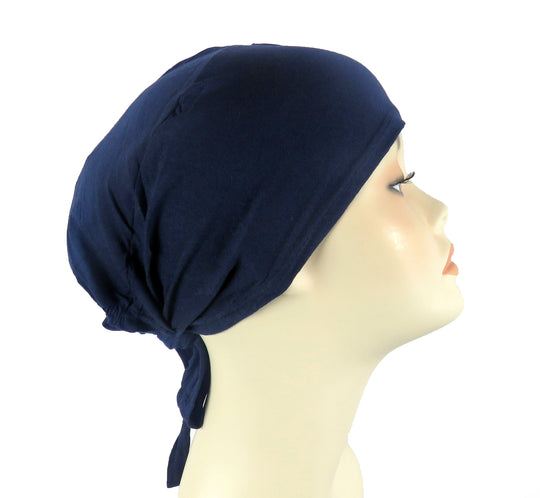 Plain Cotton tie back bonnets/ under scarf Cap - Blue hues