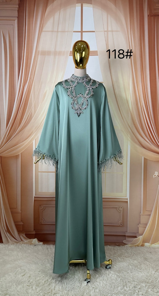 Occasion Feather Crystal Modest Dress  EDF8013