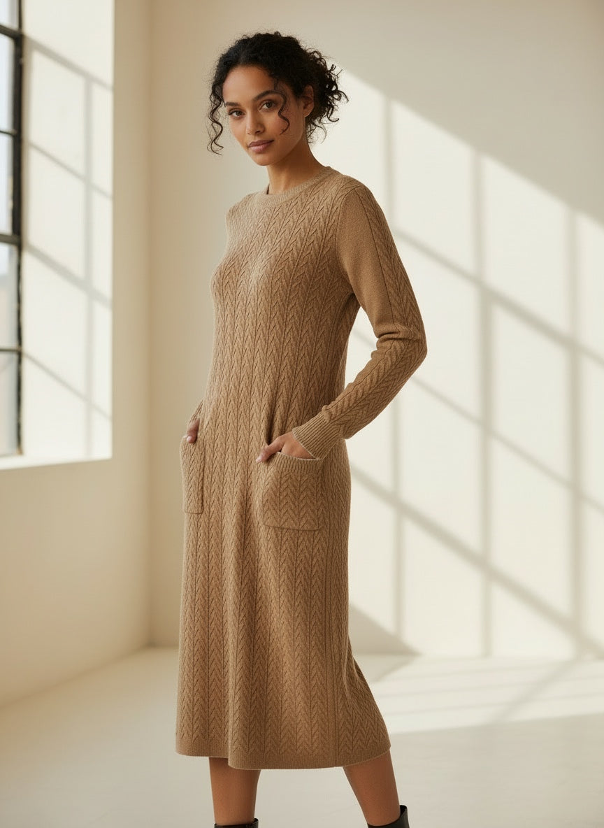 Knitted pocket Jumper Midi Dress