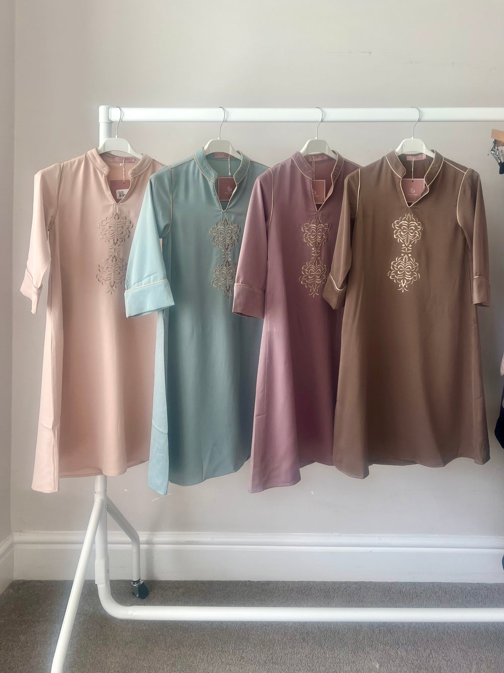 Girls Embroidered Satin Maxi Dresses