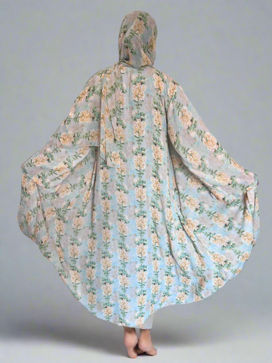 Floral Print Chiffon Abaya in Yellow