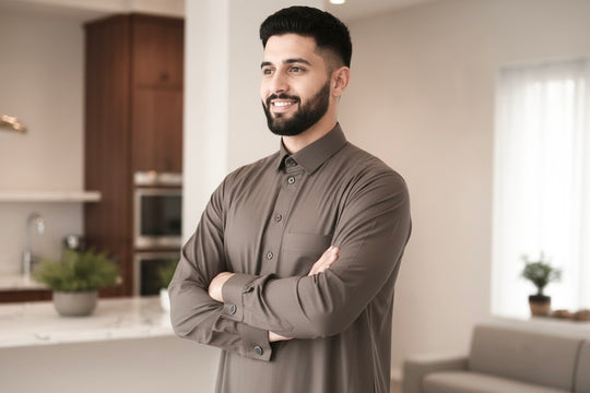 Thoubee Jubbah shirt collar  Taupe with cuff links