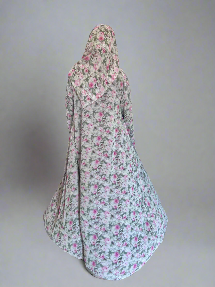 Floral Print Chiffon Abaya in Pink Blossom