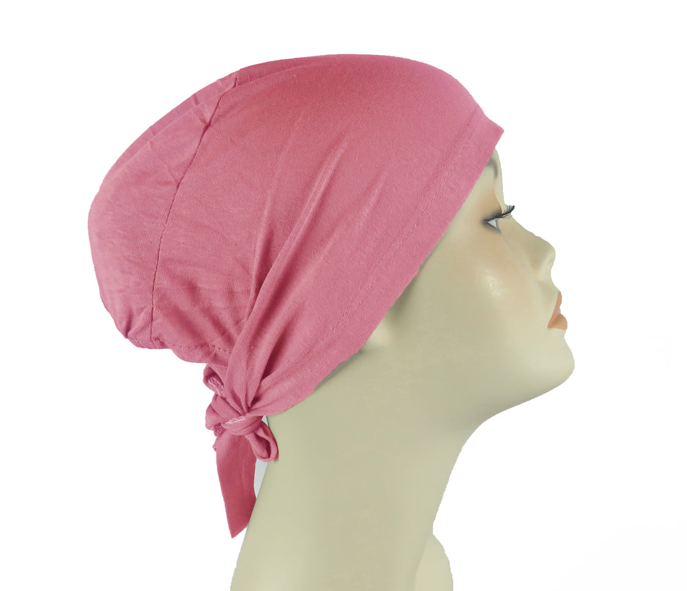 Plain Cotton tie back bonnets/ underscarf - Reds,Pinks and Purple shades