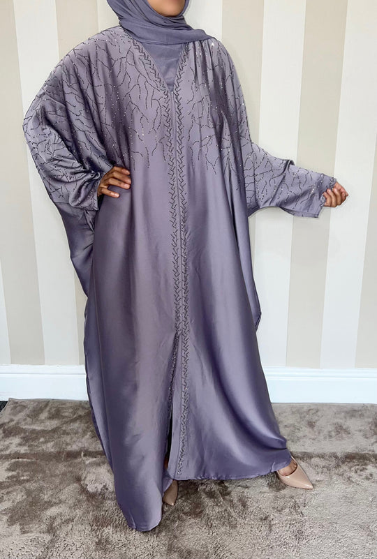 Luxurious Rhinestone Abaya Set in Lilac