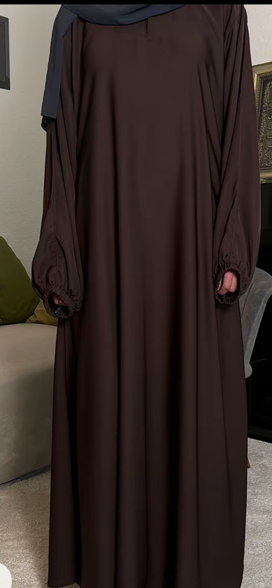 Nida Abaya with Elasticated cuffs and Zip pockets A- Brown