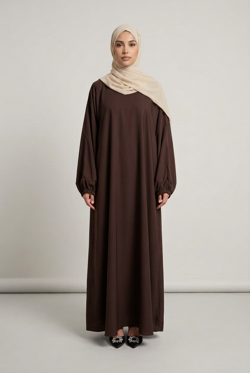 Nida Abaya with Elasticated cuffs and Zip pockets A- Brown