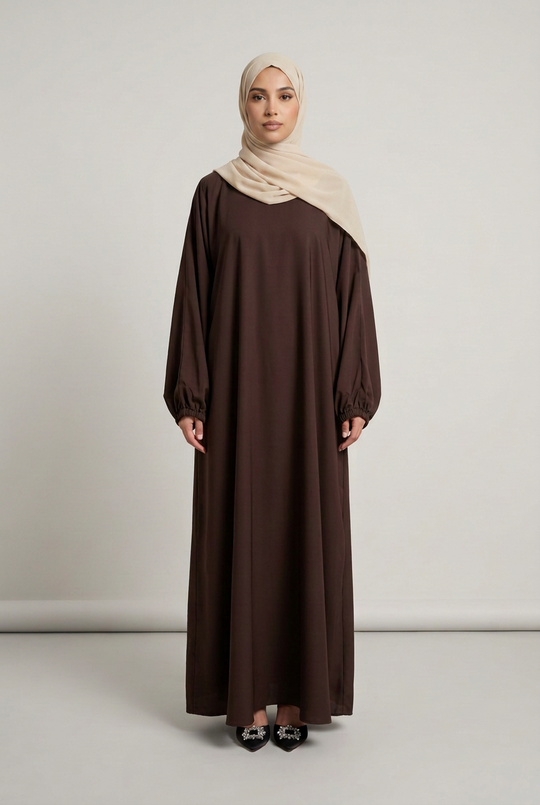 Nida Abaya with Elasticated cuffs and Zip pockets A- Brown