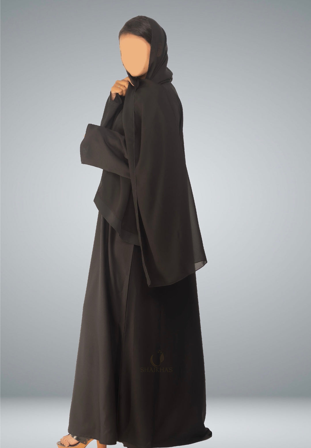 Plain Abaya with Pockets and Hijab CA1001 Black