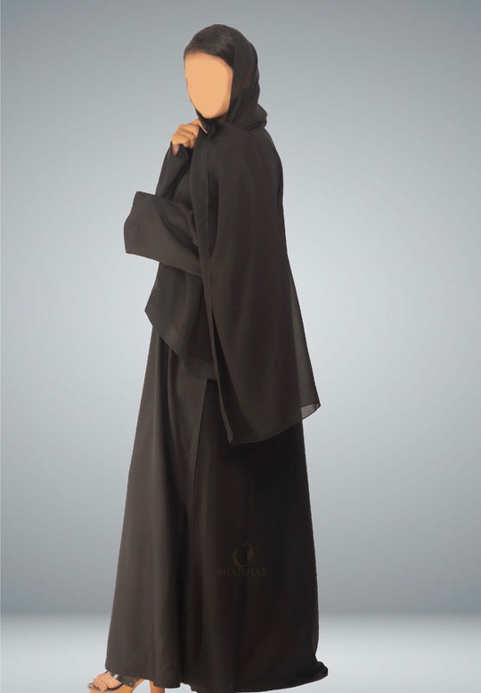 Plain Abaya with Pockets and Hijab CA1001 Black