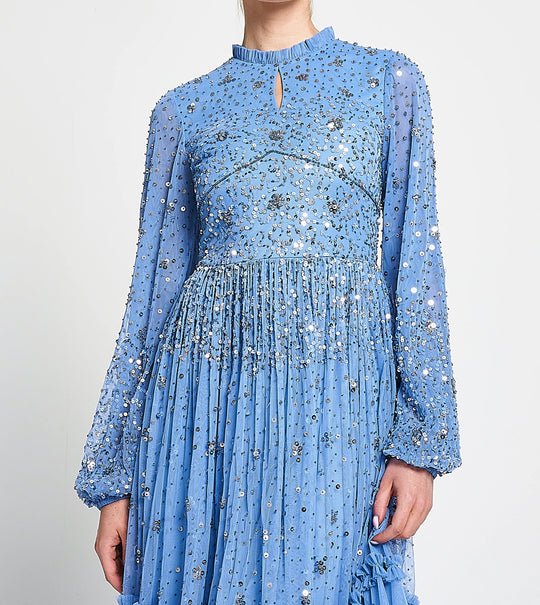 Agnes Powder Blue Sequin Maxi Dress by Amelia Rose
