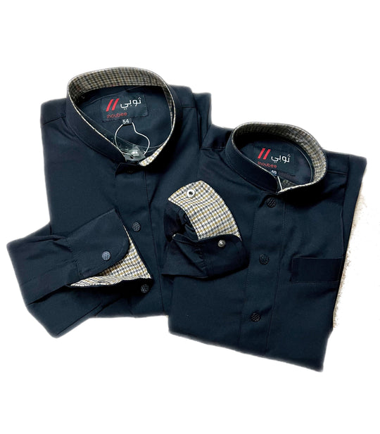 Check print Collar Men’s Thobe/ Jubbah in Black or Beige
