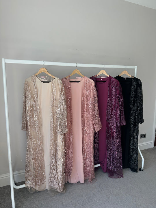 Saqina Embellished Lace Abaya Sets