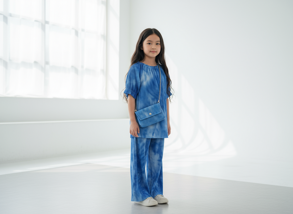 Crinkle Co-ord Set with bag for Girls