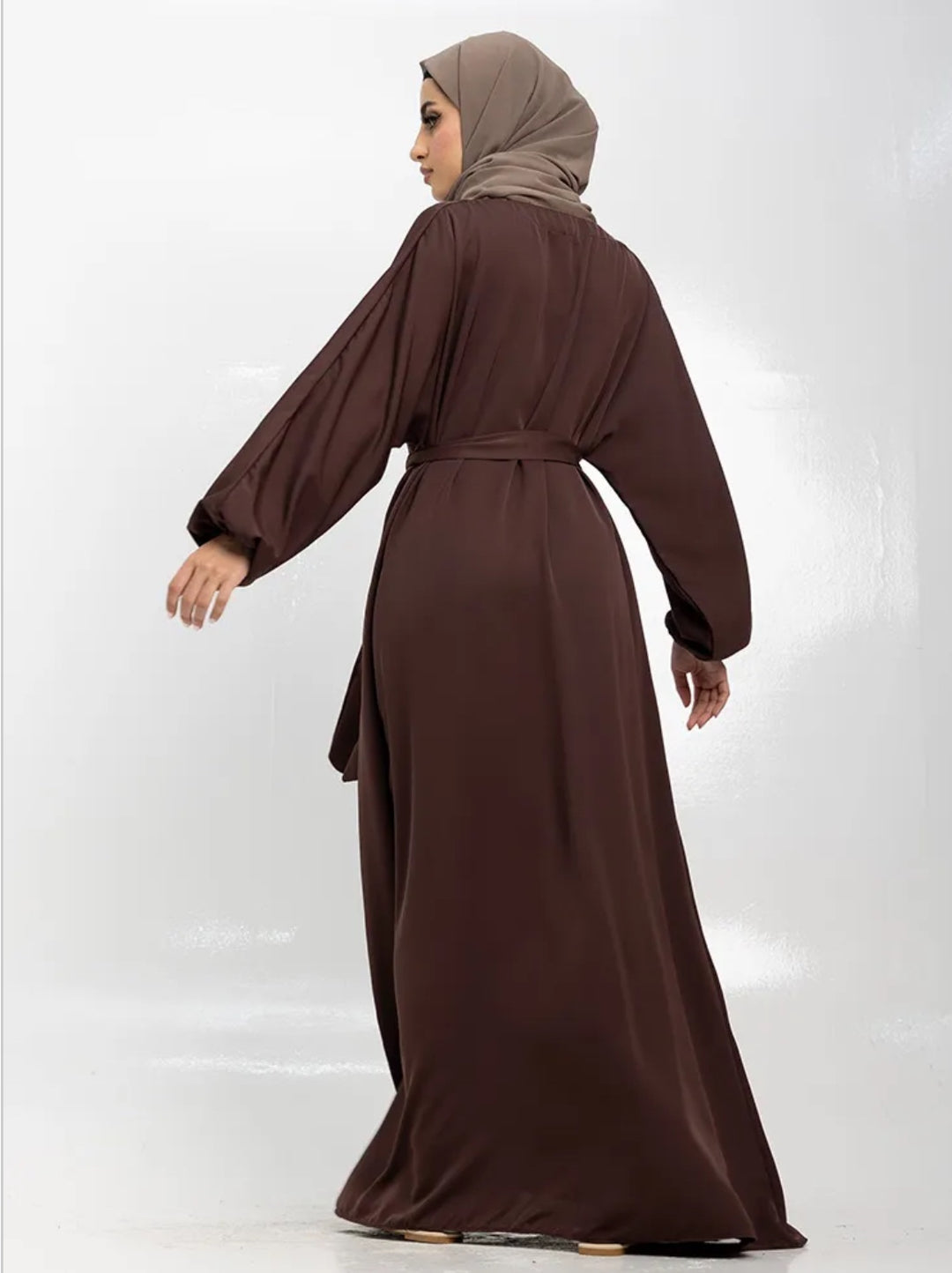 Nida Abaya with Elasticated cuffs in Brown  - ZA324