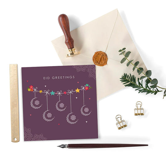 Eid Greeting Card - Mauve Crescents- HE 07