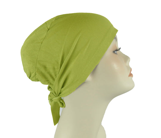 Plain Cotton tie back bonnets/ underscarf - Green and Yellow hues
