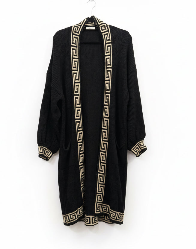 Bordered Midi Cardigans in Black