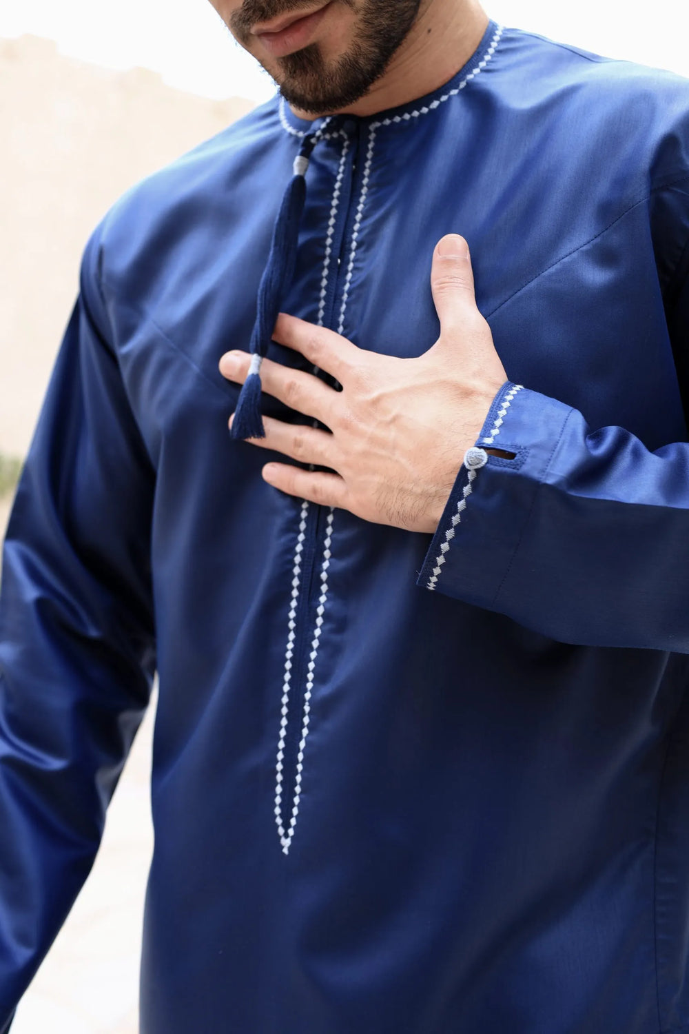 Embroidered Al Aniq Thobe/Jubbah - Blue