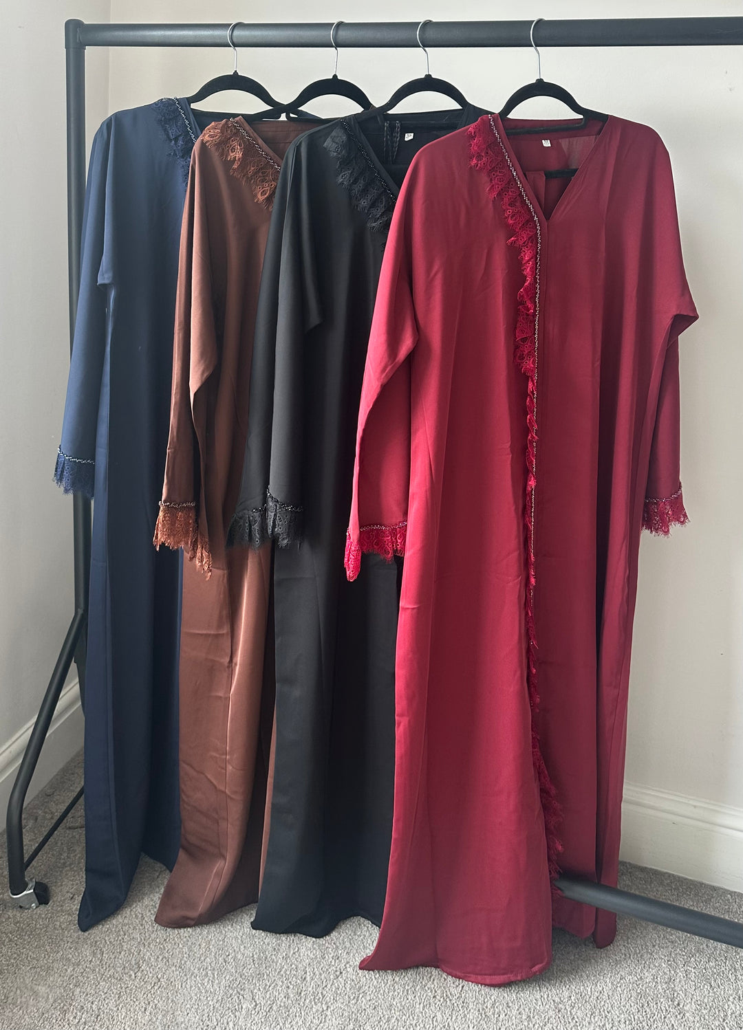 Frill Lace Beaded Dubai Abaya Sets in Colours