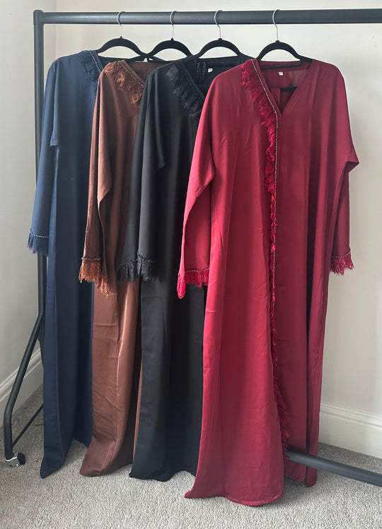 Frill Lace Beaded Dubai Abaya Sets in Colours