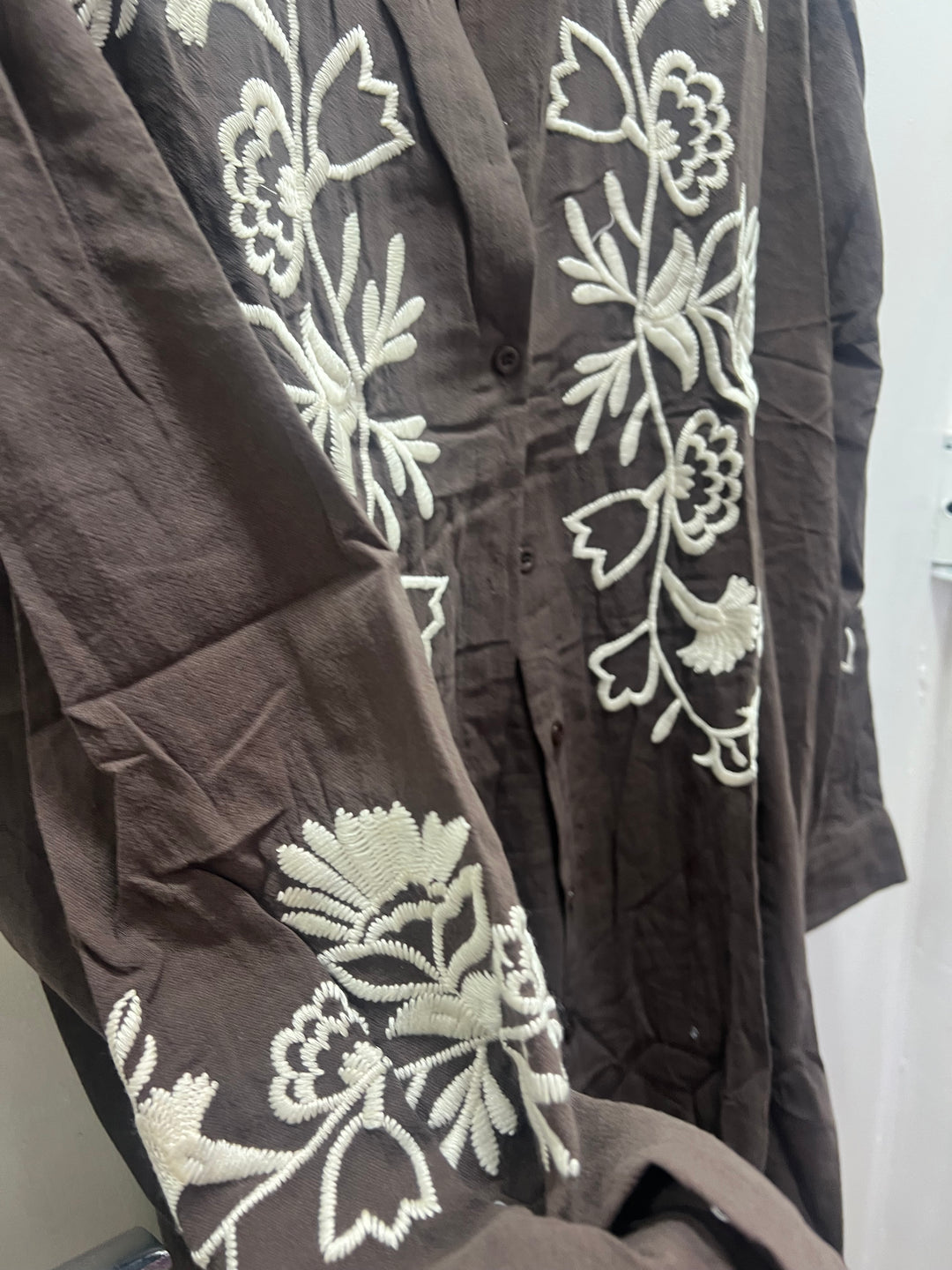 Midi Embroidered Linen Feel Shirt Dress