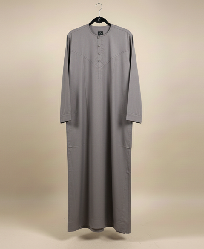 Premium Cotton Rich Matte Thobe/Jubbah- Light Grey Garden