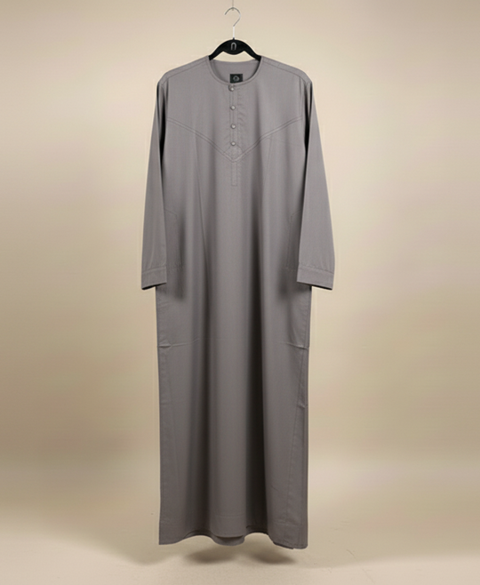Premium Cotton Rich Matte Thobe/Jubbah- Light Grey Garden