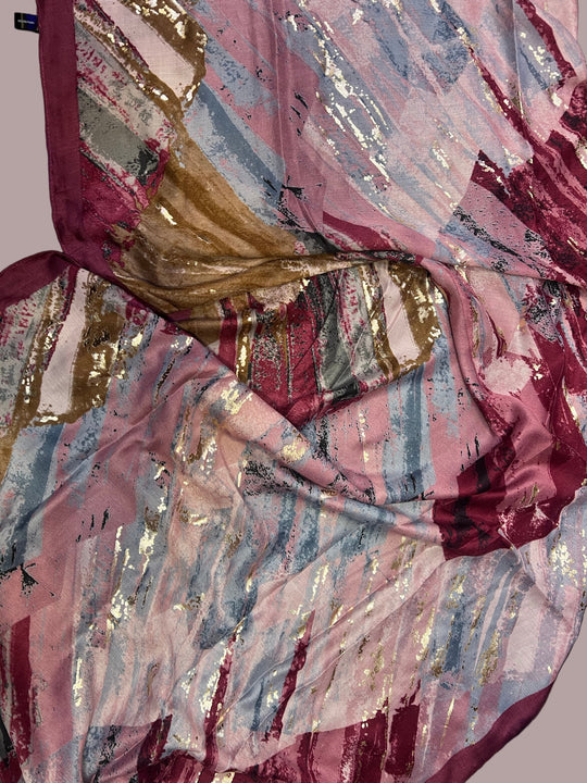 Printed Large Bordered Shawls / Scarves/ Wrap with Gold & silver