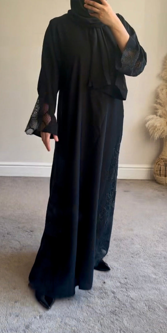 Nida Black Rose Crystal Abaya- HM