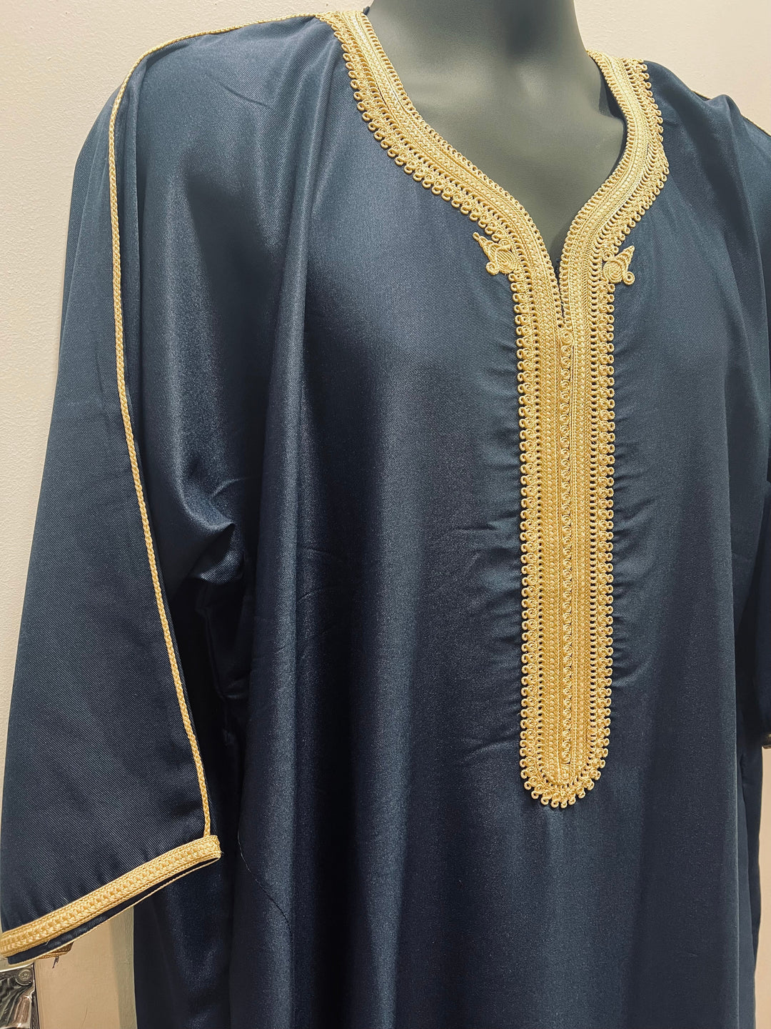 Moroccan Half Sleeve Thobe/ Jubba- Dark Blue with Gold