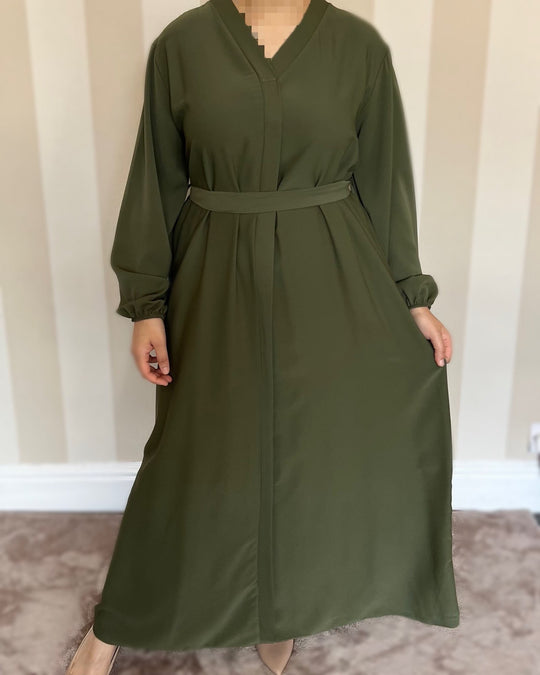 Pleated Back Dress/Abaya with Belt - Free size -