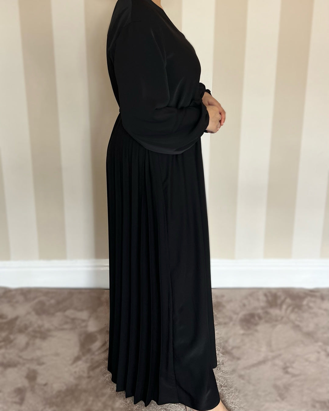 Pleated Back Dress/Abaya with Belt - Free size -