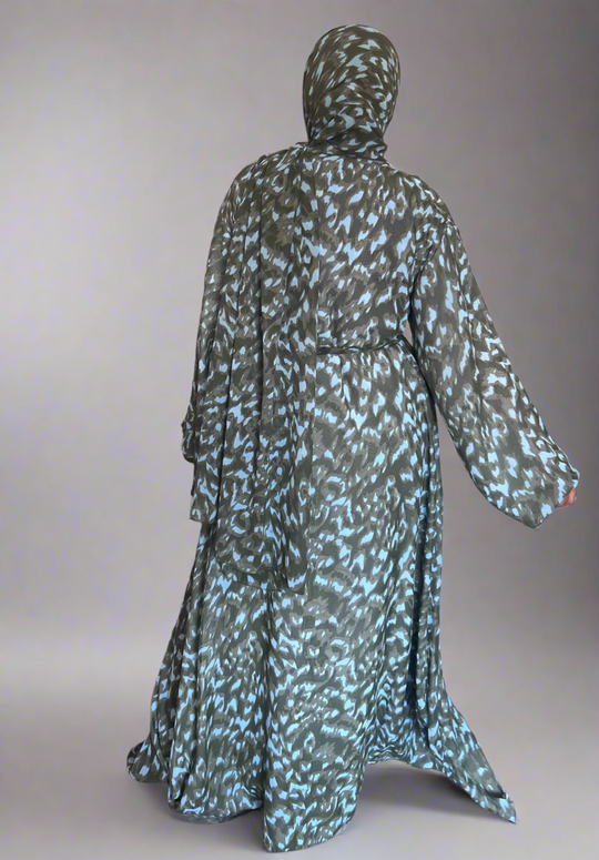 Print Double Chiffon Abaya in Khaki