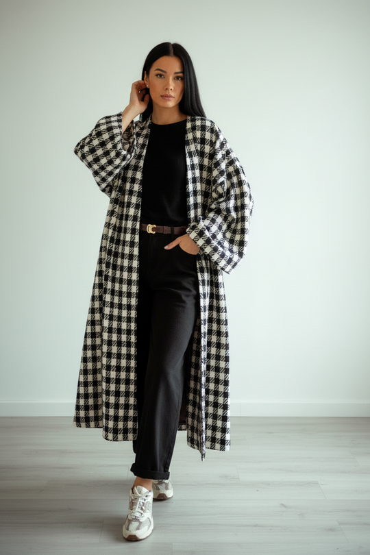 Check Long Coatigan