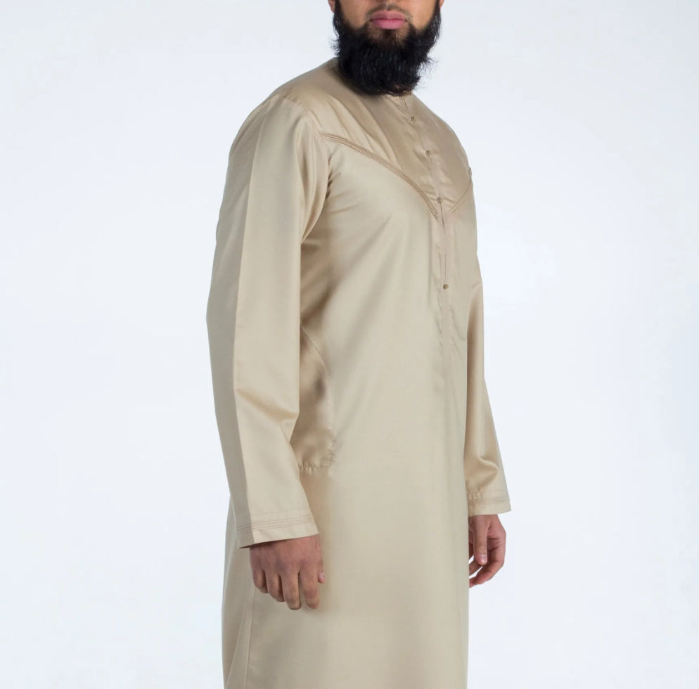 Pleated Al Aniq Thobe/Jubbah - Beige