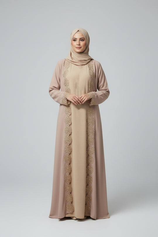 Floral Beaded Lace Edged Abaya Sets