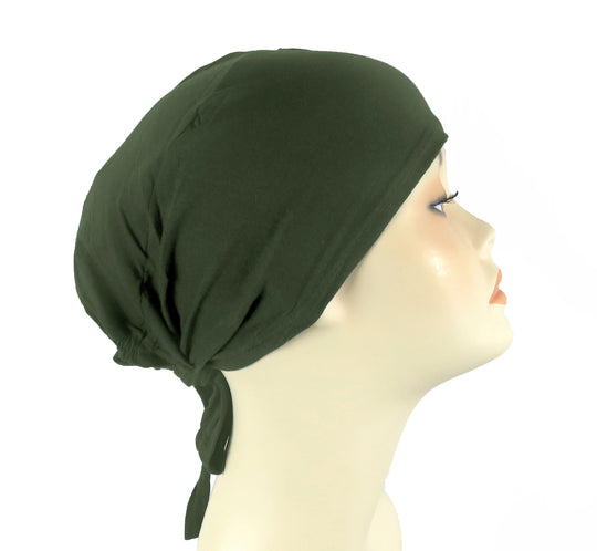 Plain Cotton tie back bonnets/ underscarf - Green and Yellow hues