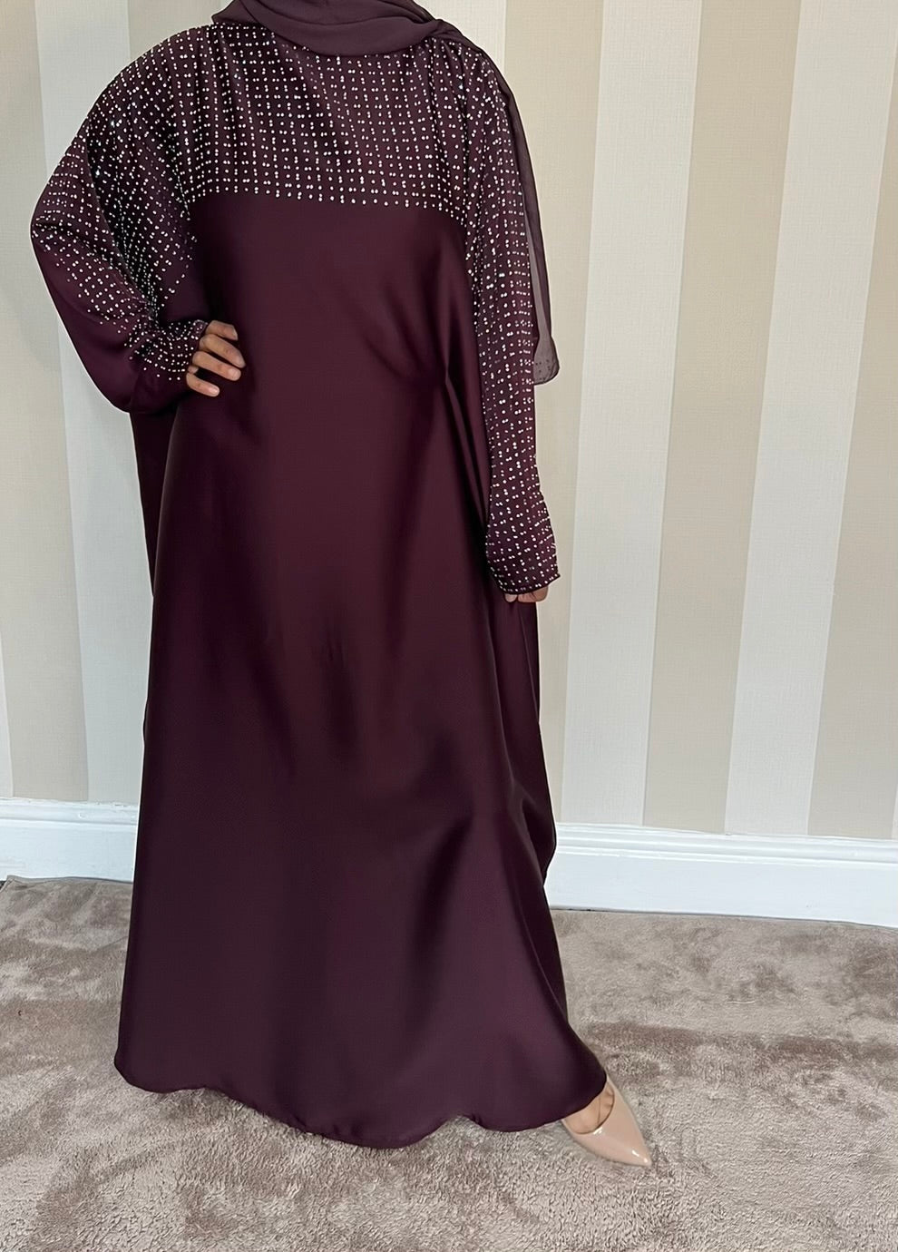 Crystal kaftan Abaya in Plum